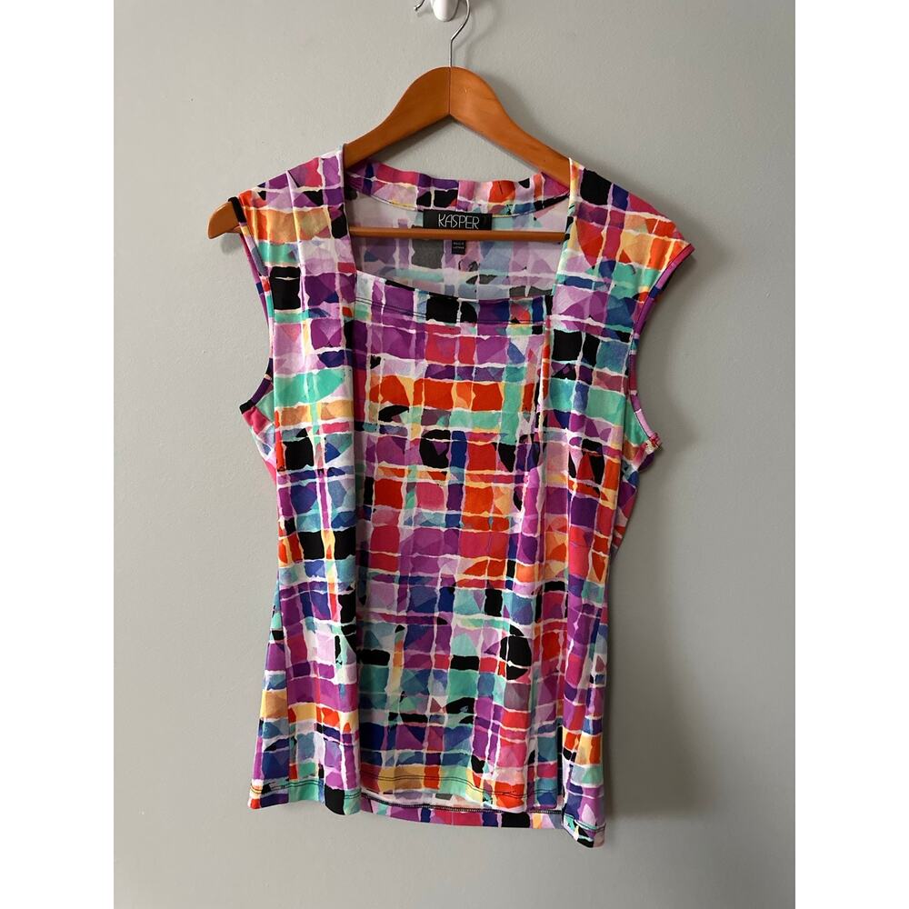 Kasper Women’s Abstract Print Sleeveless Blouse Top Medium Colorful Career